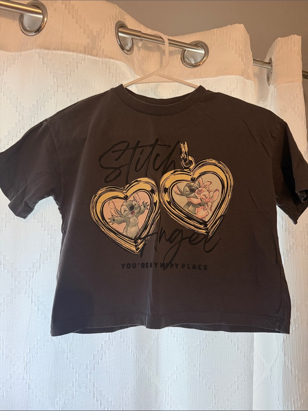 Disney dark grey cropped Short Sleeve Tee Stitch & Angel kids size 9/10